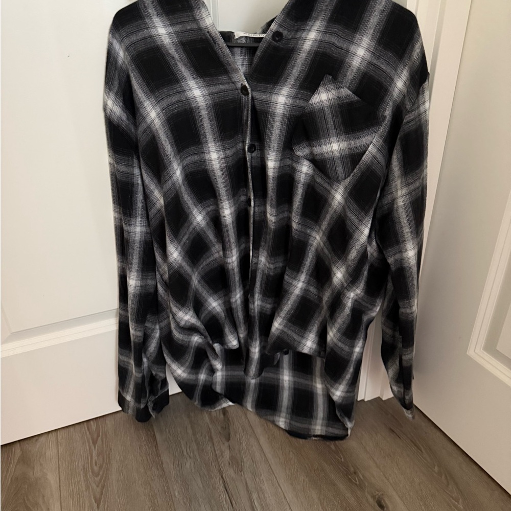 Black and White Plaid Button-Up Shirt